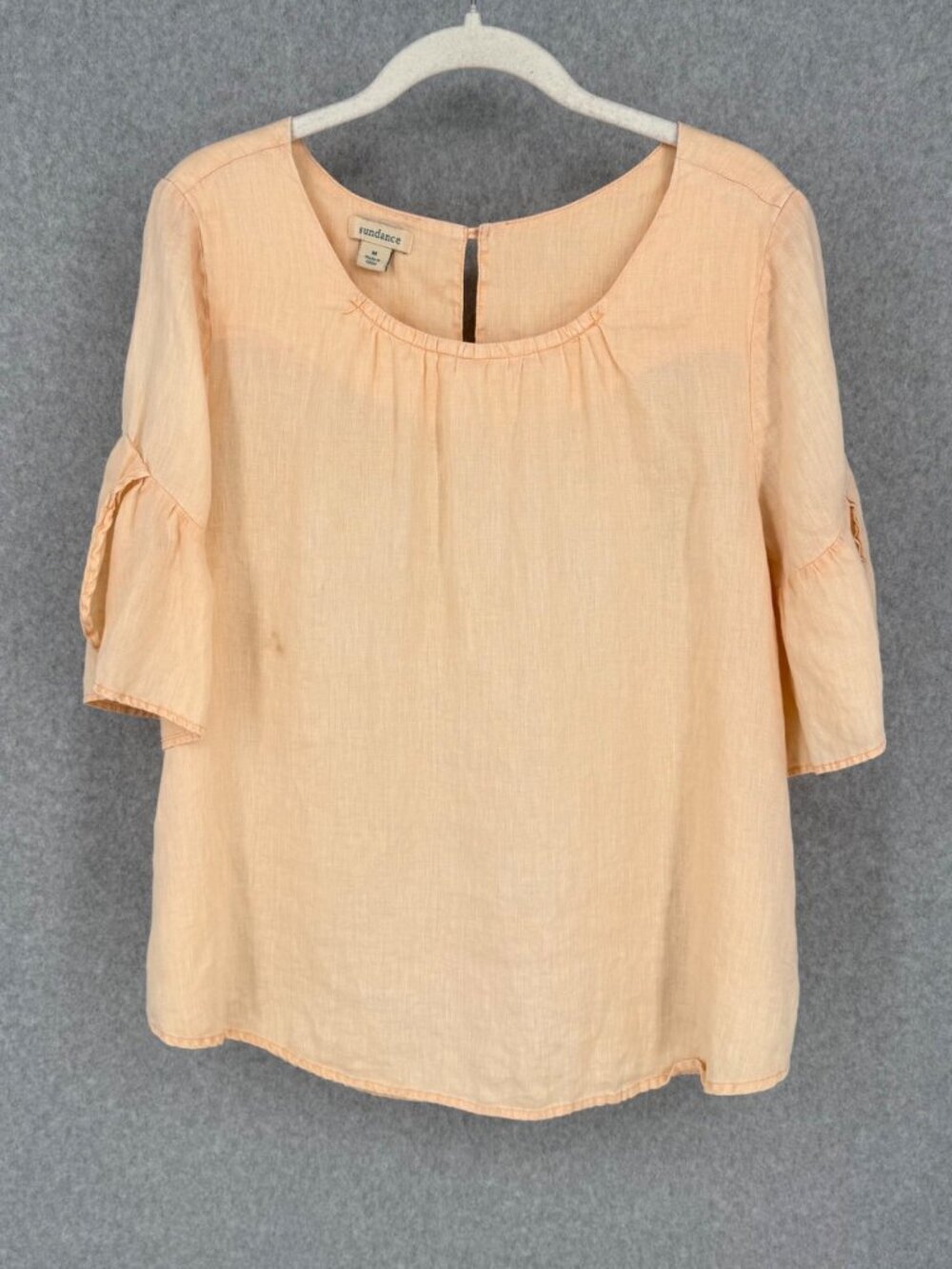 Sundance Womens Flutter Sleeve Linen Top Blouse Size M Peach Orange Beachy